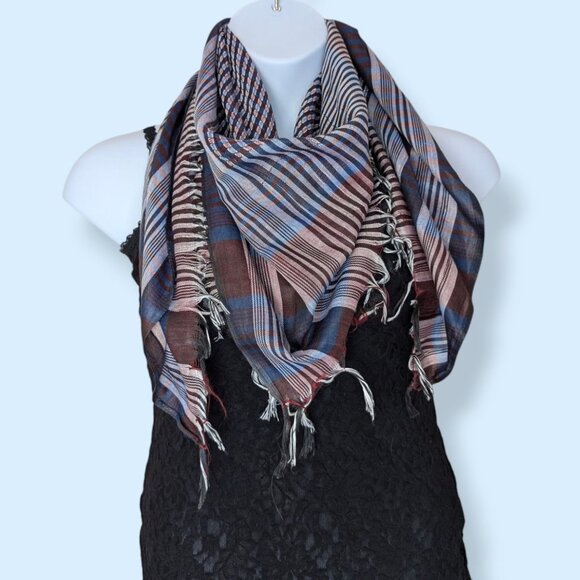 Large Square Striped Fringe Scarf - Picture 2 of 6